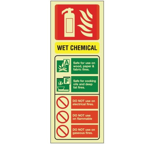 Wet chemical fire extinguisher safety sign