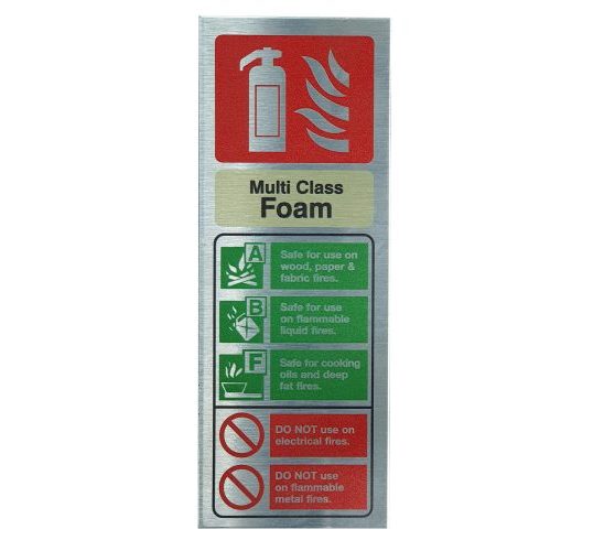 Multi Class foam fire extinguisher stainless steel safety sign