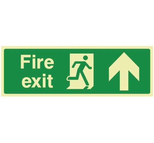 Fire exit sign with upwards arrow