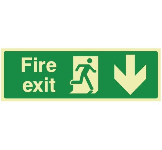 Fire exit sign with downwards arrow