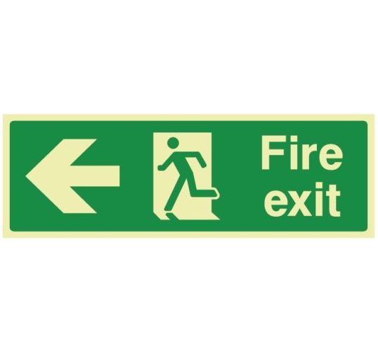 Fire exit sign with left arrow