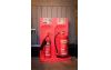 Double fire extinguisher stand in red with CO2 and AFF Foam signs