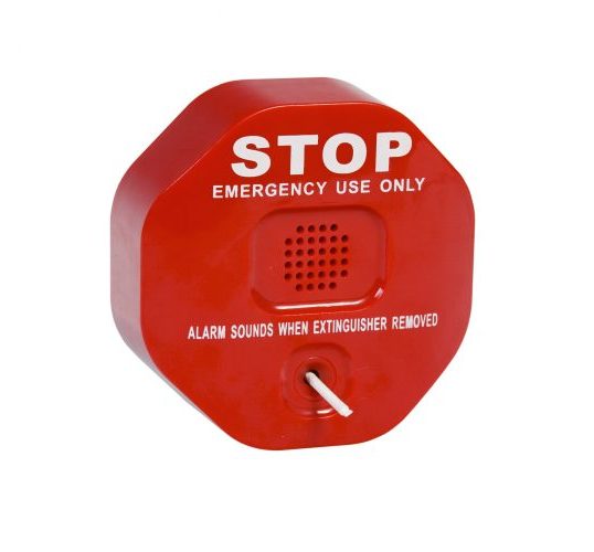 Fire extinguisher alarm for emergency use only