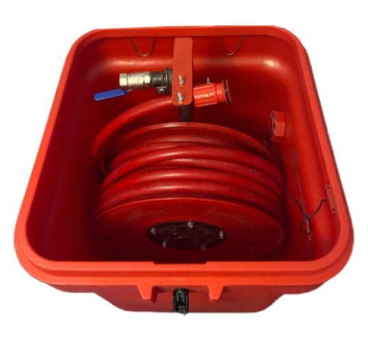 Fire hose box with fitted alarm, hinge and latch | Fire Safety Equipment