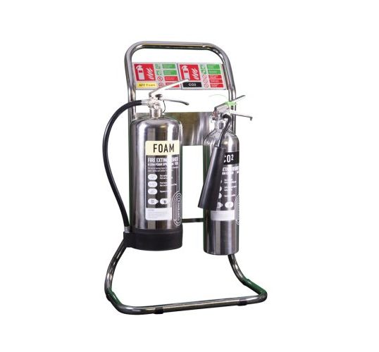 Chrome double tubular stand for foam and CO2 fire extinguishers