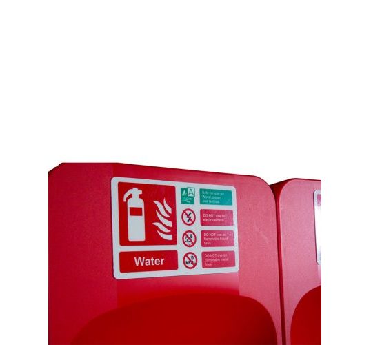 Commander double fire extinguisher stand in red with water sign