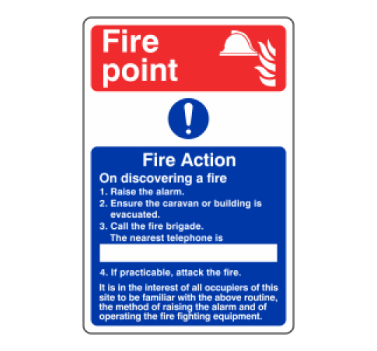 Fire point and fire action sign for a Caravan