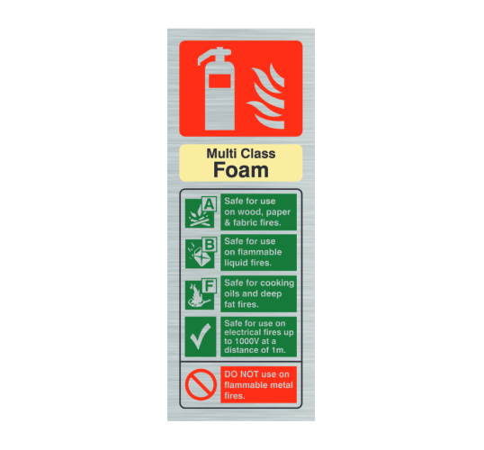 Multi class foam wet chemical fire extinguisher sign 75x200 | Fire Safety Equipment