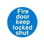 Blue and white fire door keep locked shut sign self adhesive