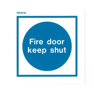 Fire door keep shut blue and white sign