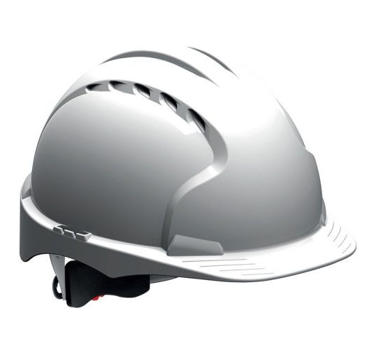 White mid peak vented helmet with wheel ratchet