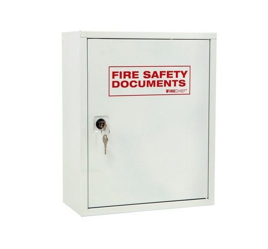 White Fire Safety Document Box With Lock and Key